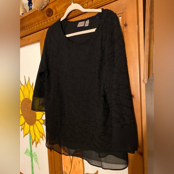 CHICOS Easywear Black top with sheer details Size 1 equals 8 to 10 - Picture 1 of 5